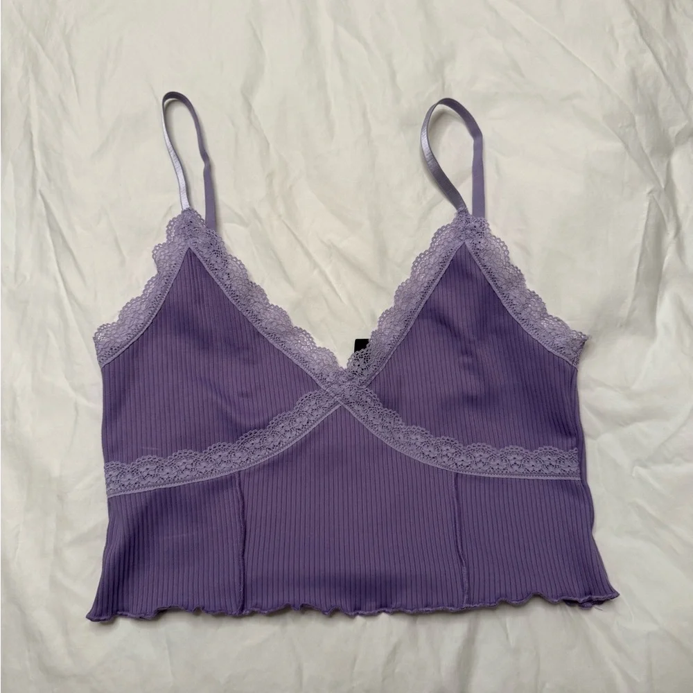 Divided Lavender Lace Ribbed Top - Picture 2 of 4